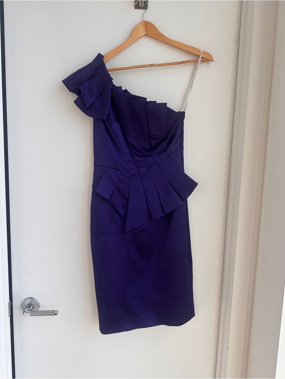 Karen Millen One-Shoulder Deep Purple Ruffle Cocktail Dress